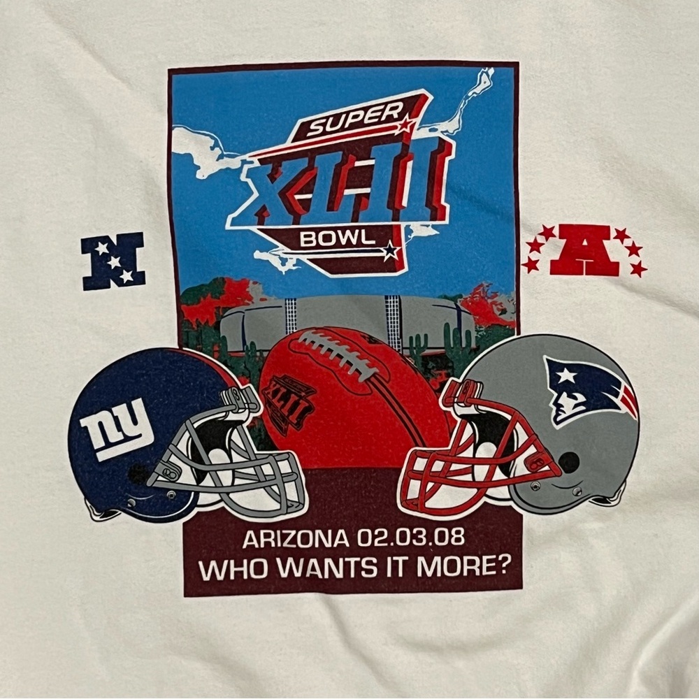 2008 Super Bowl XLII Giants Patriots White 2XL Crewneck Sweater